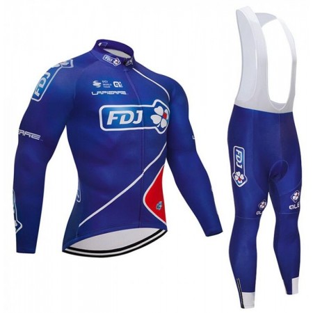 Tenue Cycliste Manches Longues et Collant à Bretelles 2018 FDJ N002